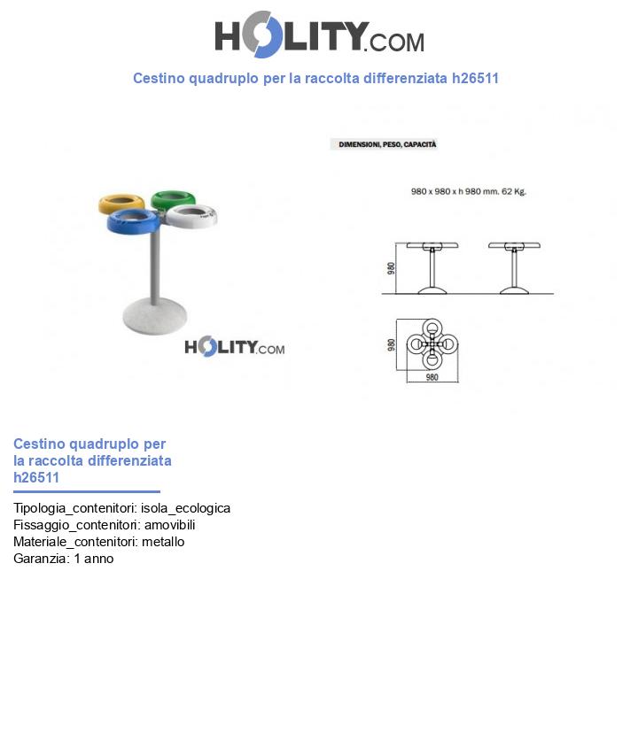 Cestino quadruplo per la raccolta differenziata h26511