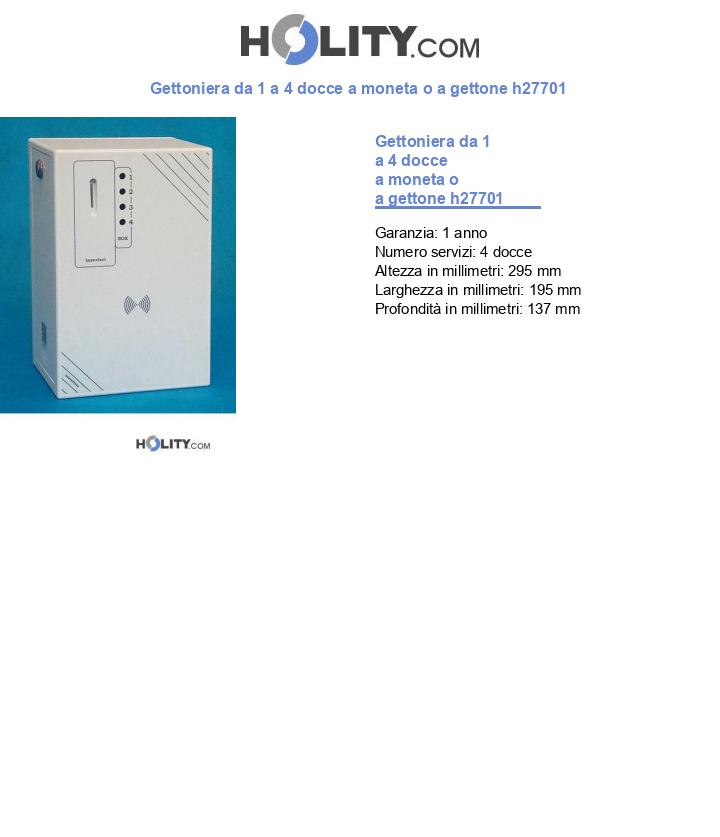 Gettoniera da 1 a 4 docce a moneta o a gettone h27701