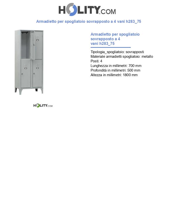 Armadietto per spogliatoio sovrapposto a 4 vani h283_75