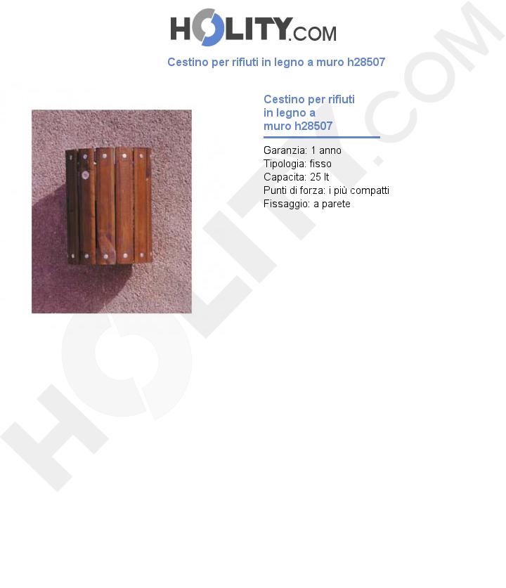Cestino per rifiuti in legno a muro h28507