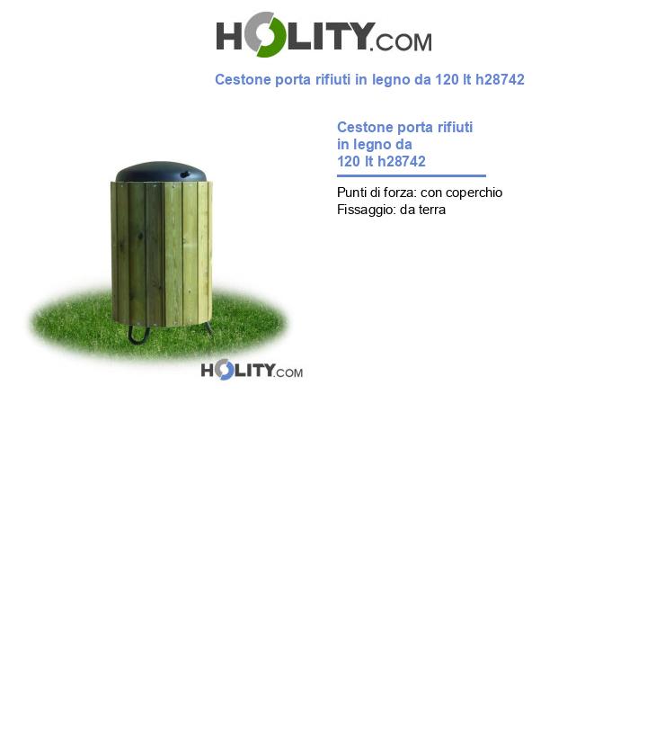 Cestone porta rifiuti in legno da 120 lt h28742