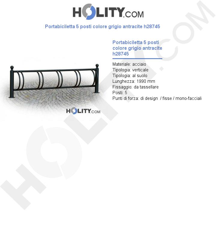 Portabiciletta 5 posti colore grigio antracite h28745