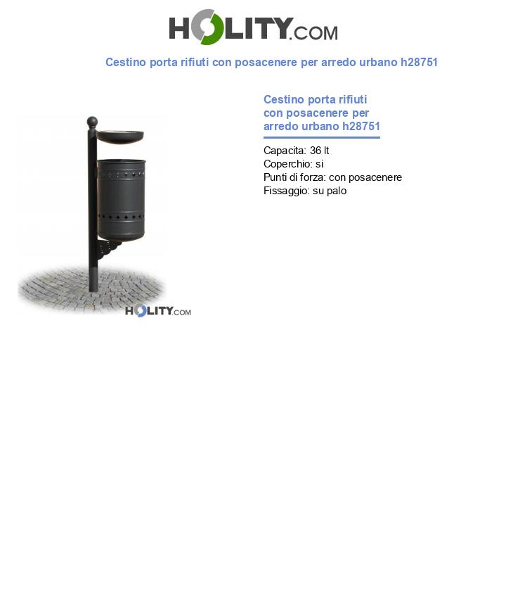 Cestino porta rifiuti con posacenere per arredo urbano h28751