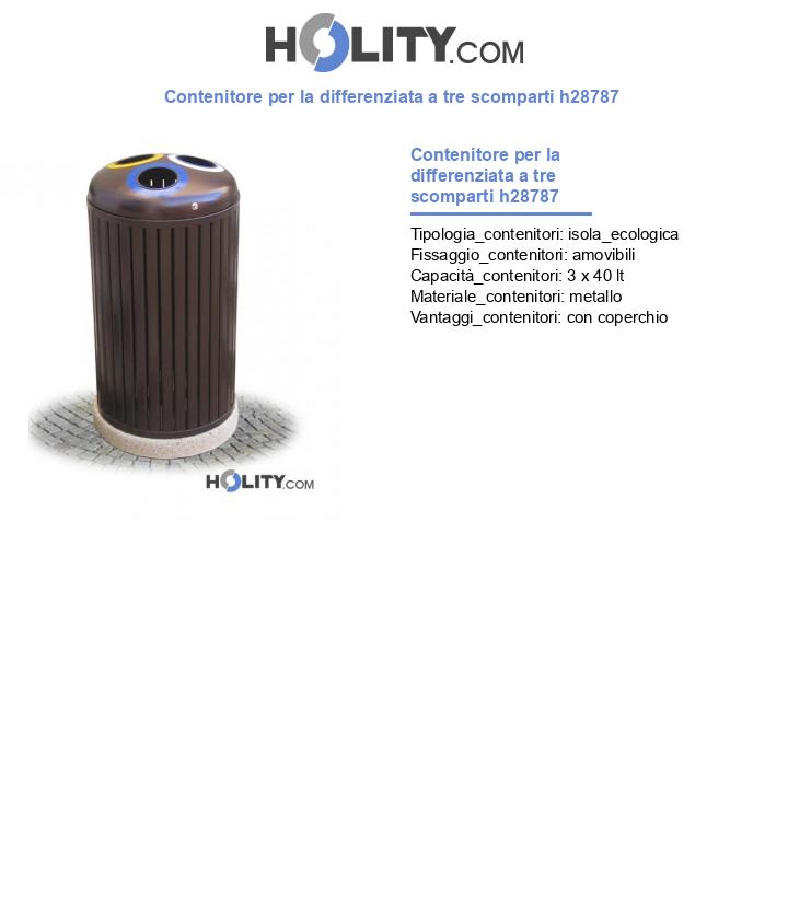 Contenitore per la differenziata a tre scomparti h28787
