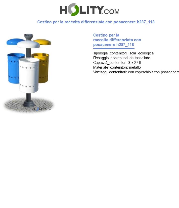 Cestino per la raccolta differenziata con posacenere h287_118