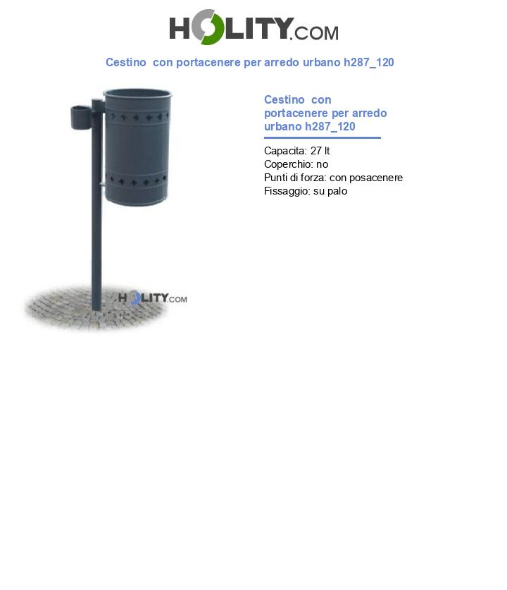 Cestino  con portacenere per arredo urbano h287_120