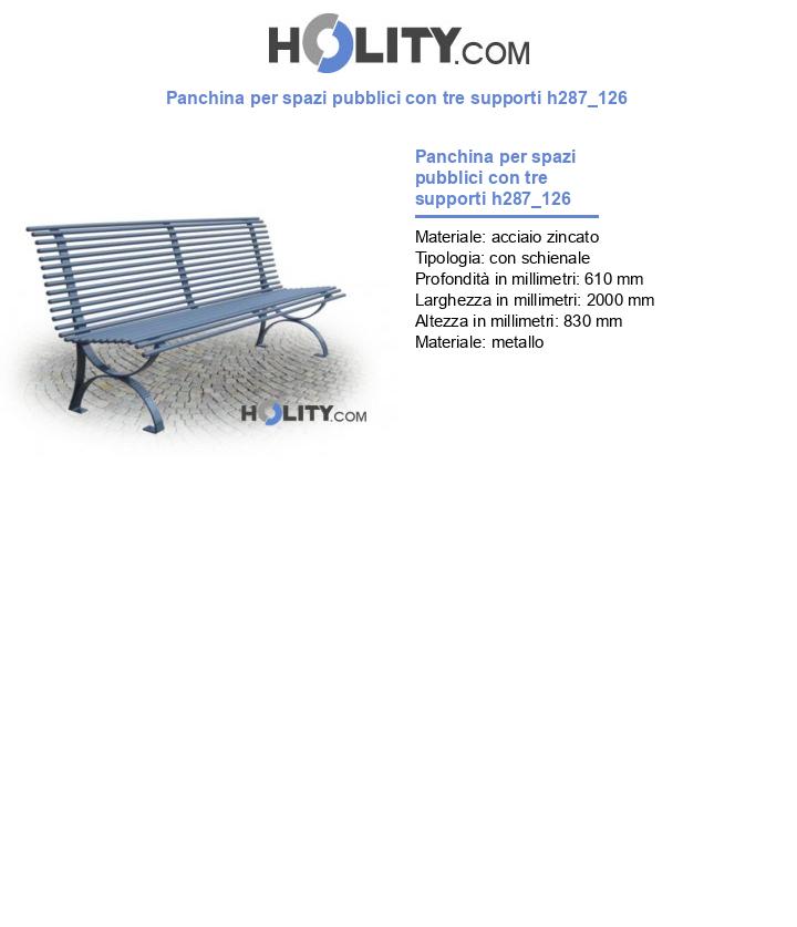 Panchina per spazi pubblici con tre supporti h287_126
