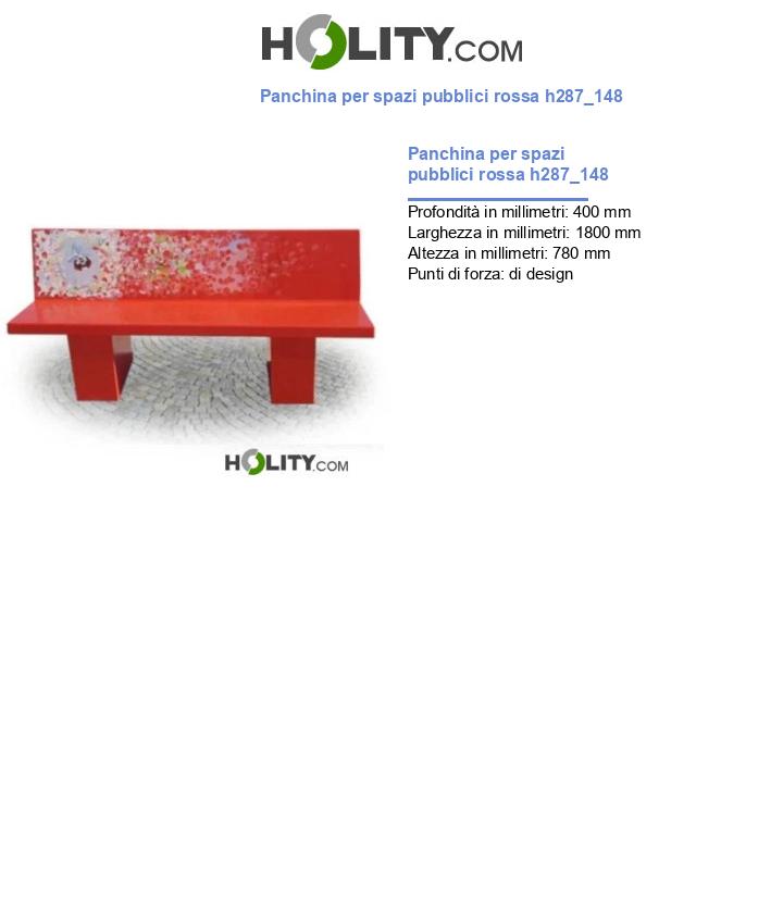 Panchina per spazi pubblici rossa h287_148