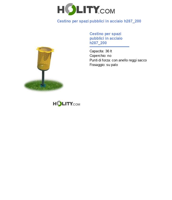 Cestino per spazi pubblici in acciaio h287_200