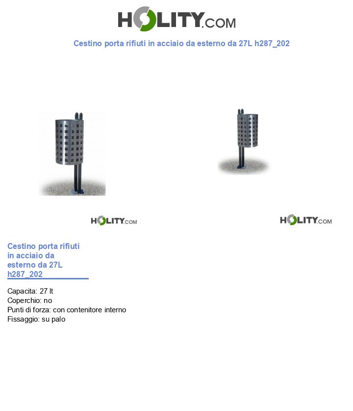 Cestino porta rifiuti in acciaio da esterno da 27L h287_202
