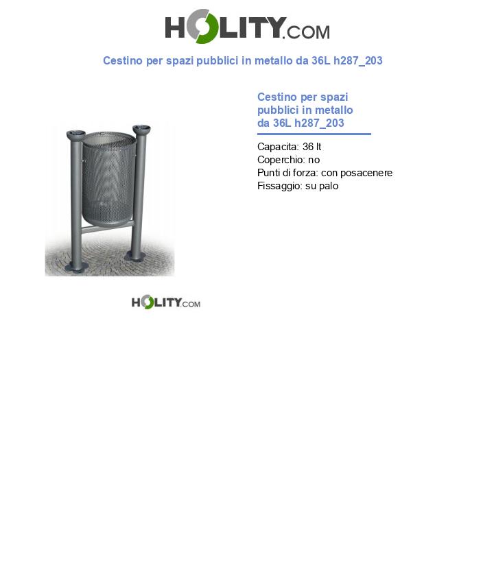 Cestino per spazi pubblici in metallo da 36L h287_203