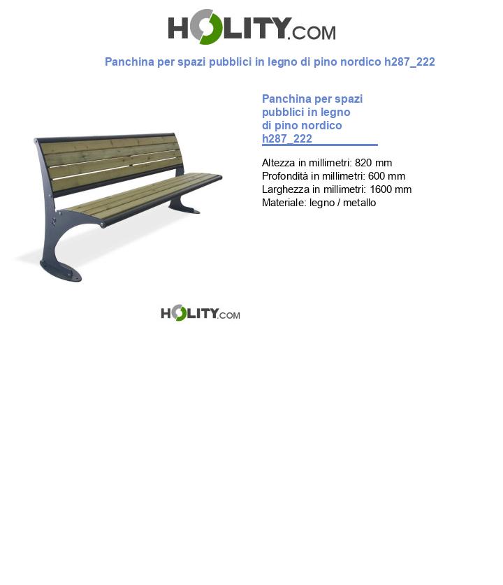 Panchina per spazi pubblici in legno di pino nordico h287_222
