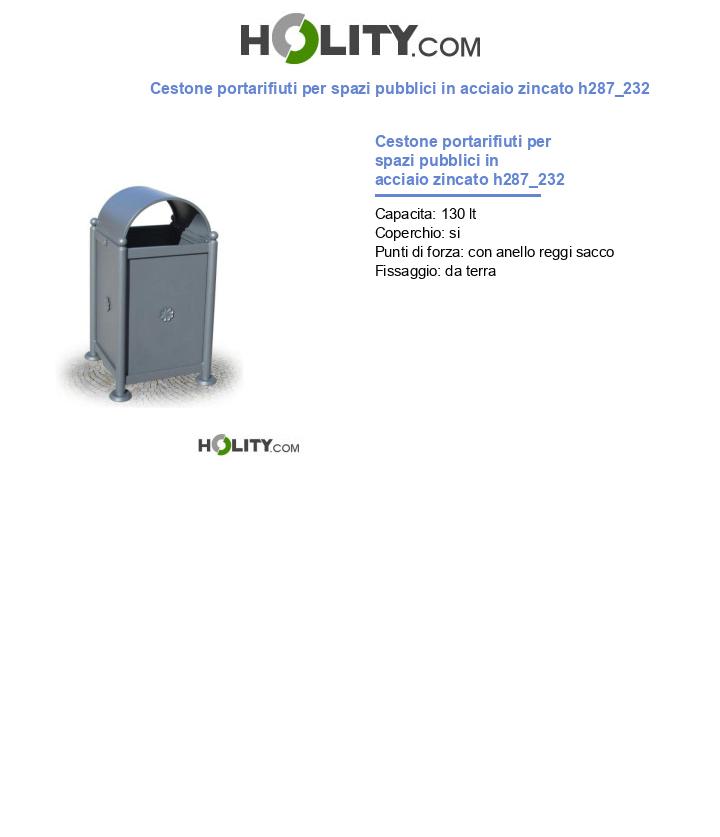 Cestone portarifiuti per spazi pubblici in acciaio zincato h287_232