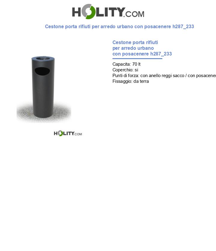 Cestone porta rifiuti per arredo urbano con posacenere h287_233