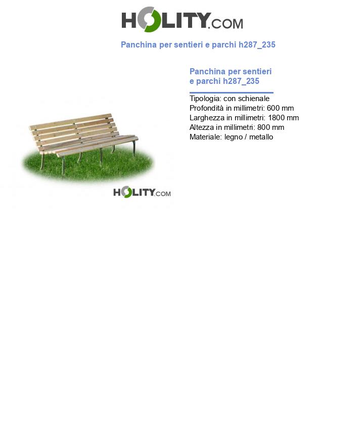 Panchina per sentieri e parchi h287_235