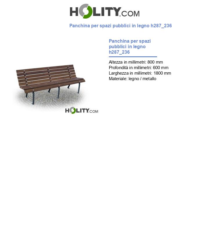 Panchina per spazi pubblici in legno h287_236