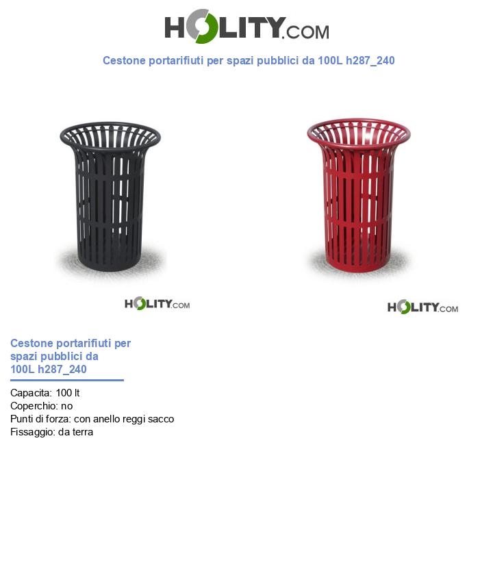 Cestone portarifiuti per spazi pubblici da 100L h287_240