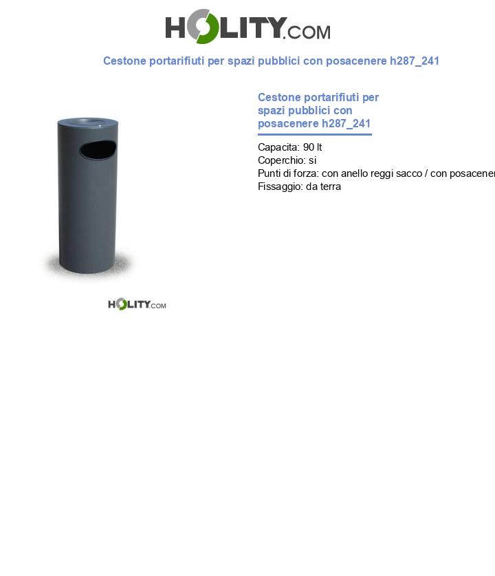 Cestone portarifiuti per spazi pubblici con posacenere h287_241