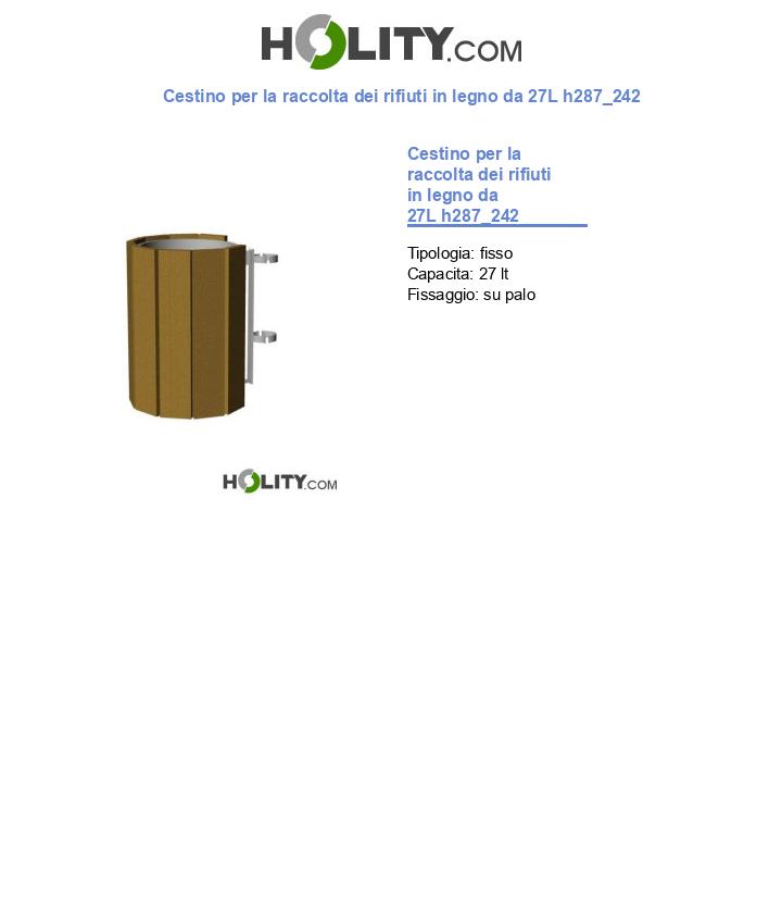 Cestino per la raccolta dei rifiuti in legno da 27L h287_242
