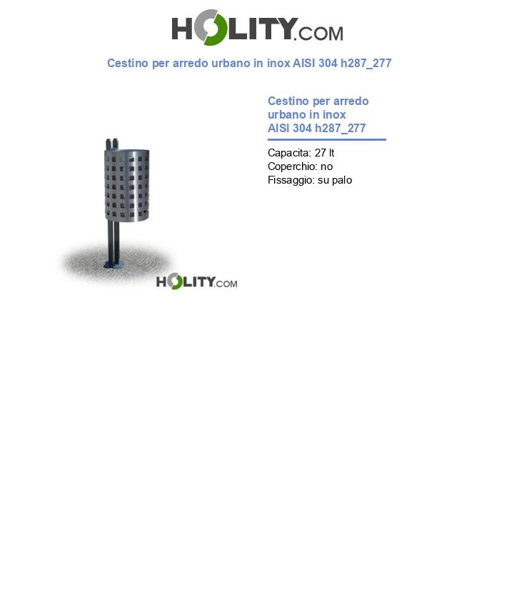 Cestino per arredo urbano in inox AISI 304 h287_277