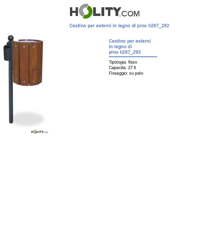 Cestino per esterni in legno di pino h287_292