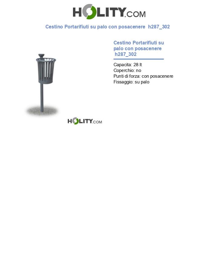 Cestino Portarifiuti su palo con posacenere  h287_302