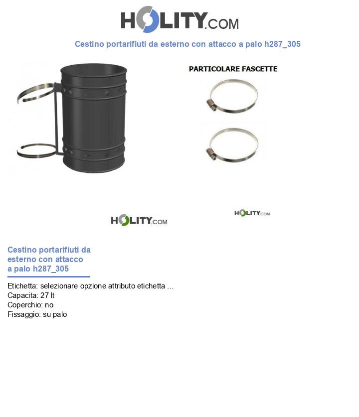 Cestino portarifiuti da esterno con attacco a palo h287_305