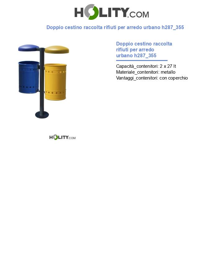 Doppio cestino raccolta rifiuti per arredo urbano h287_355