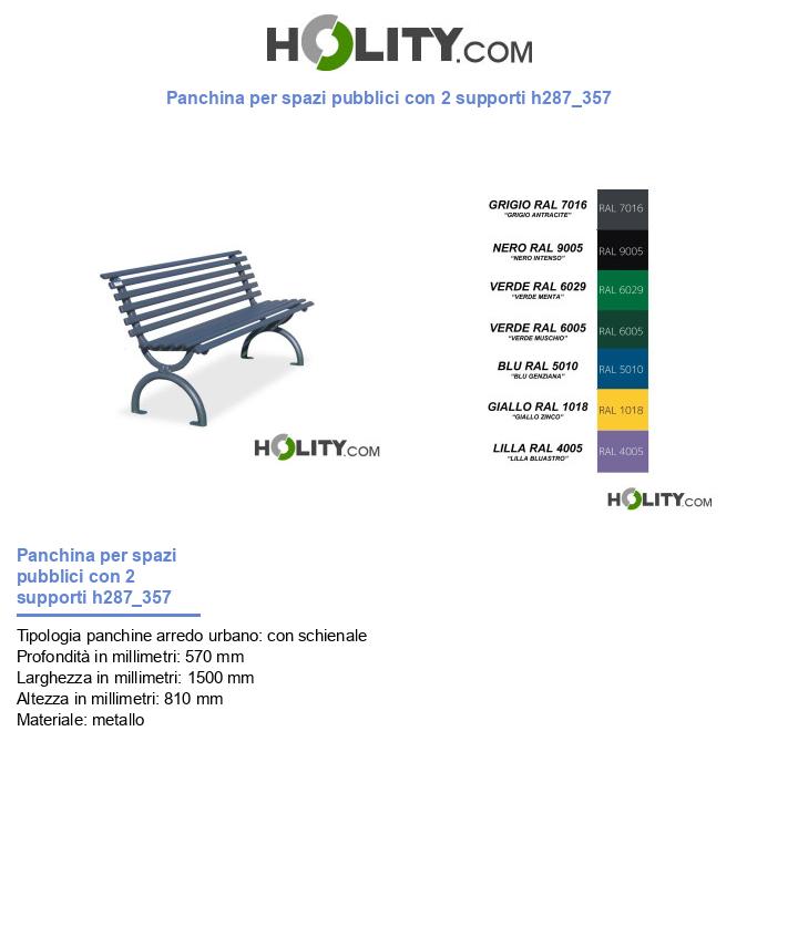 Panchina per spazi pubblici con 2 supporti h287_357