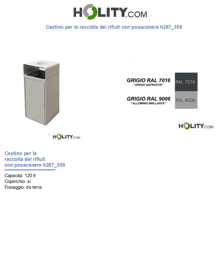 Cestino per la raccolta dei rifiuti con posacenere h287_359