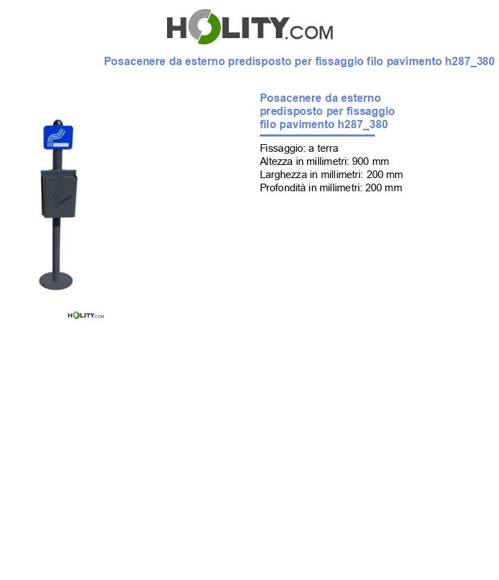 Posacenere da esterno predisposto per fissaggio filo pavimento h287_380