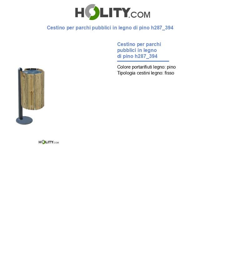Cestino per parchi pubblici in legno di pino h287_394