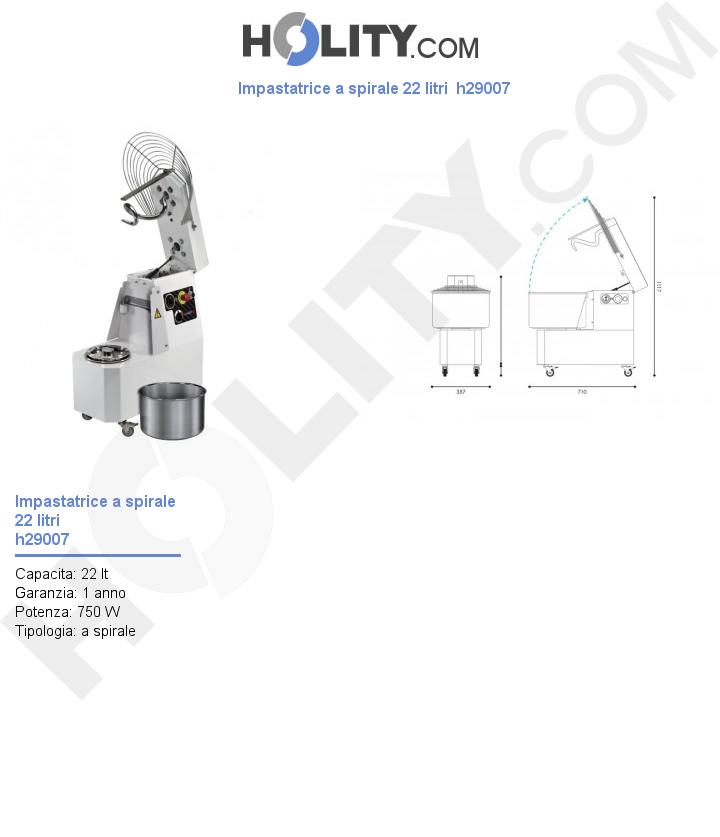 Impastatrice a spirale 22 litri  h29007