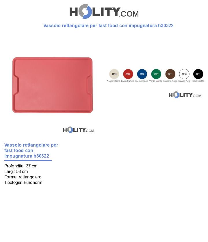 Vassoio rettangolare per fast food con impugnatura h30322