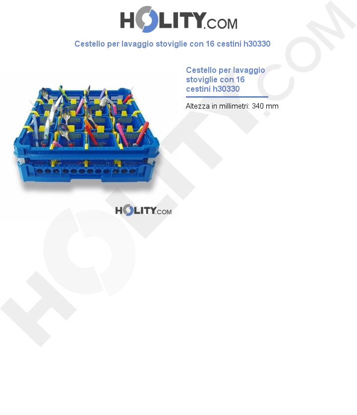 Cestello per lavaggio stoviglie con 16 cestini h30330