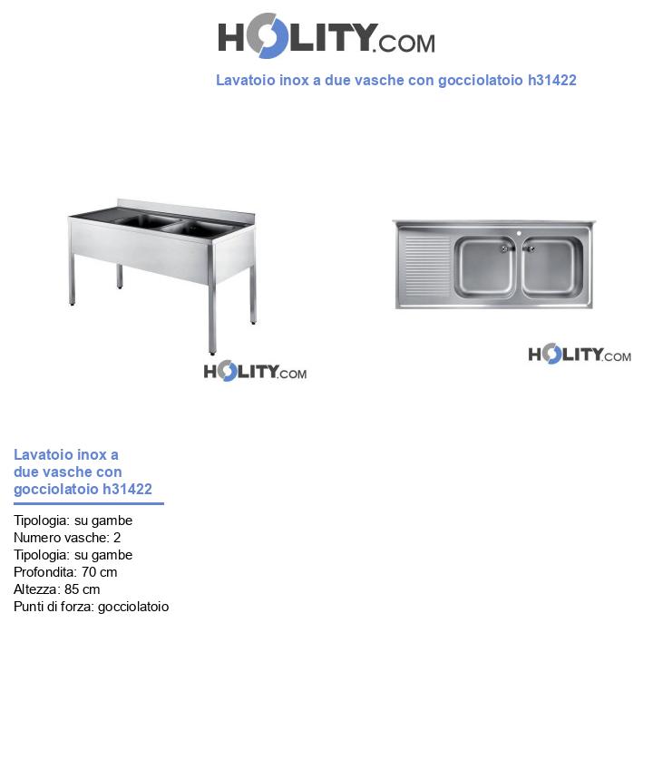 Lavatoio inox a due vasche con gocciolatoio h31422
