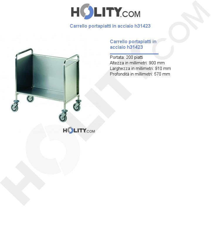 Carrello portapiatti in acciaio h31423