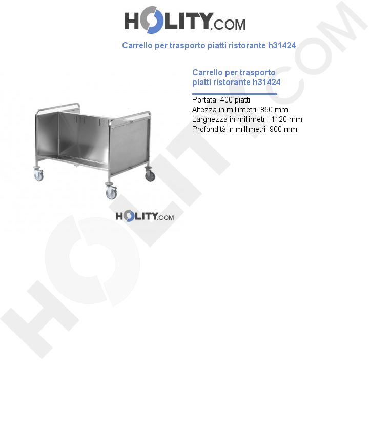 Carrello per trasporto piatti ristorante h31424