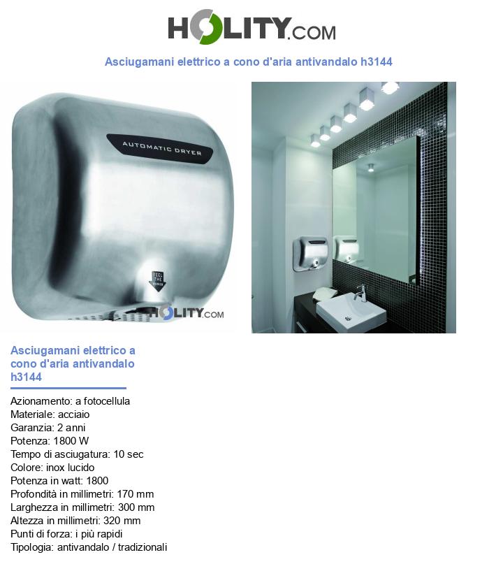 Asciugamani elettrico a cono d'aria antivandalo h3144