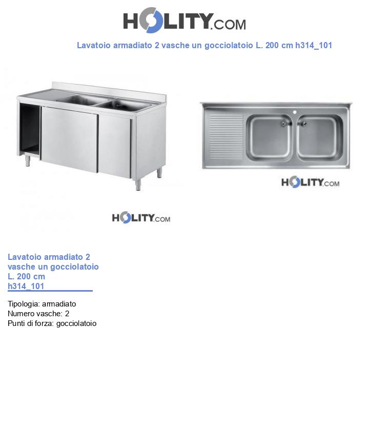 Lavatoio armadiato 2 vasche un gocciolatoio L. 200 cm h314_101