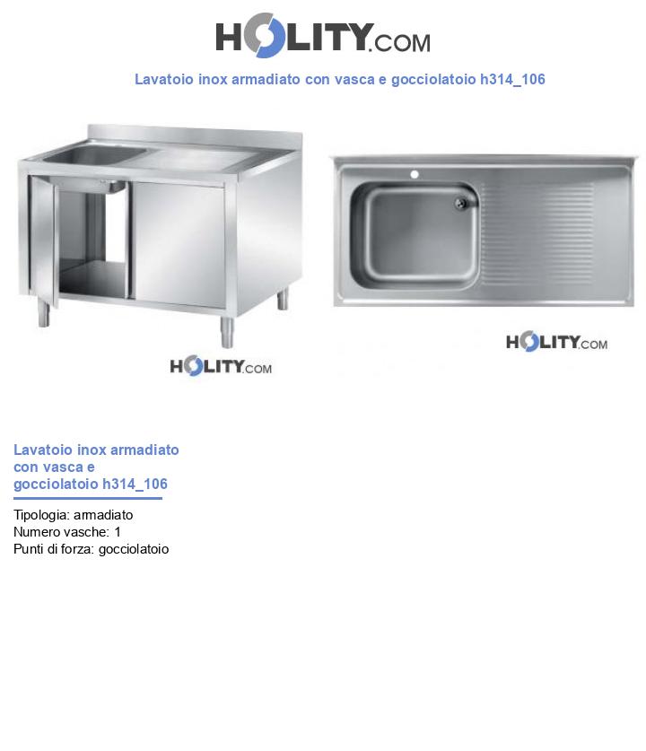 Lavatoio inox armadiato con vasca e gocciolatoio h314_106