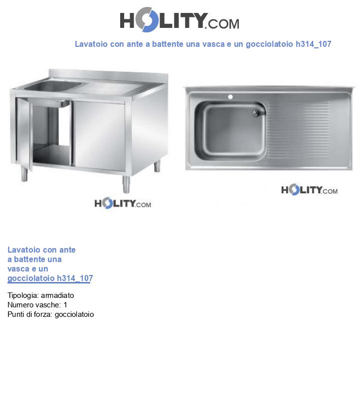 Lavatoio con ante a battente una vasca e un gocciolatoio h314_107