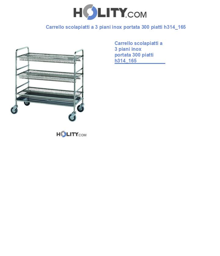 Carrello scolapiatti a 3 piani inox portata 300 piatti h314_165