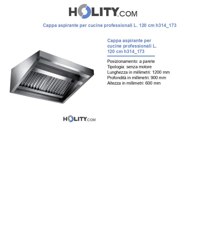 Cappa aspirante per cucine professionali L. 120 cm h314_173