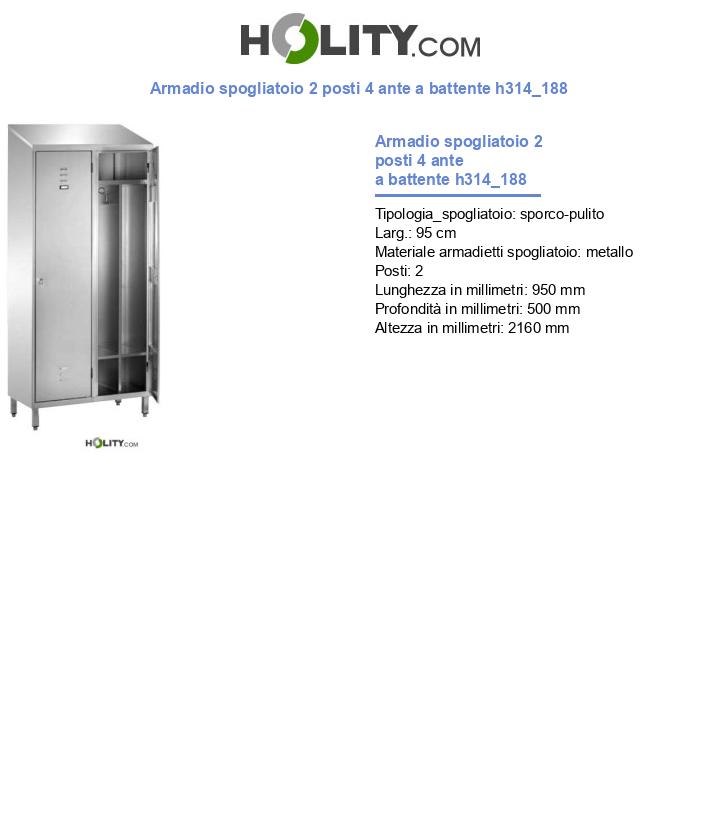 Armadio spogliatoio 2 posti 4 ante a battente h314_188