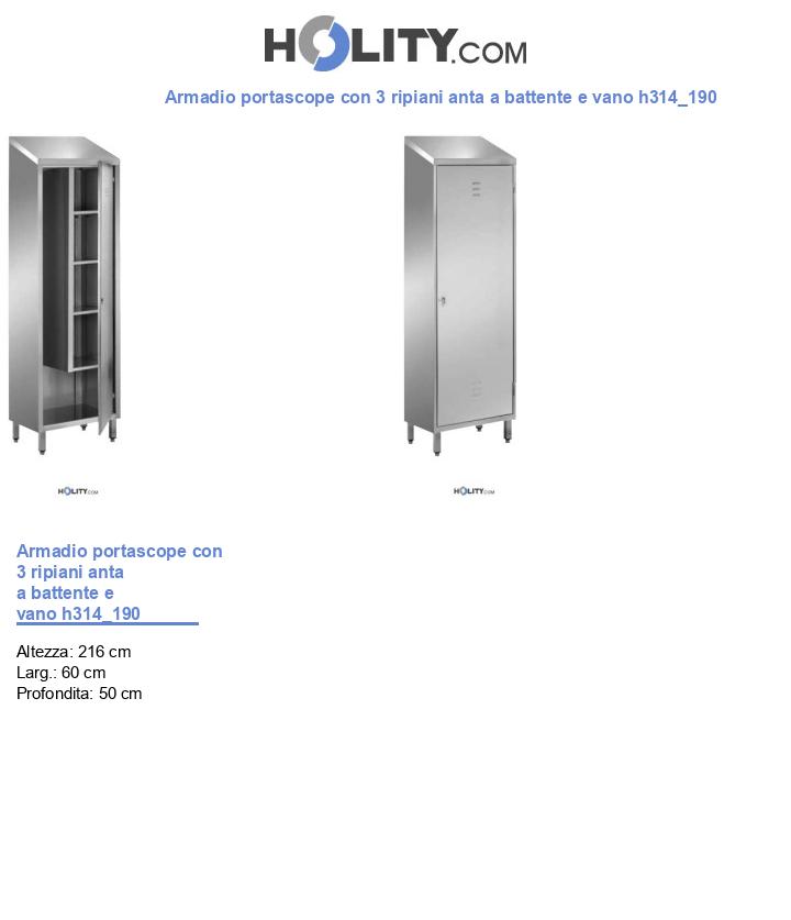 Armadio portascope con 3 ripiani anta a battente e vano h314_190