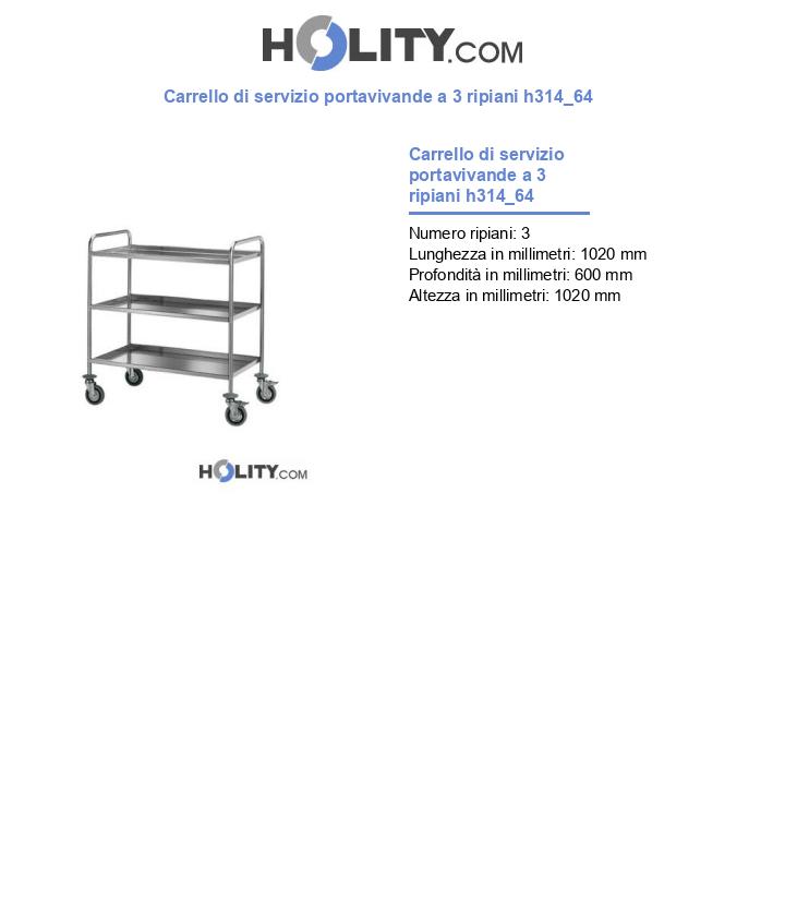 Carrello di servizio portavivande a 3 ripiani h314_64