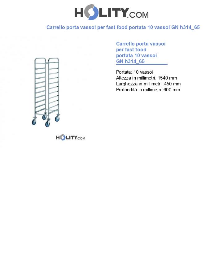 Carrello porta vassoi per fast food portata 10 vassoi GN h314_65
