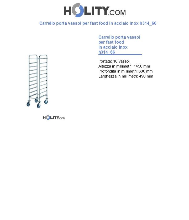 Carrello porta vassoi per fast food in acciaio inox h314_66