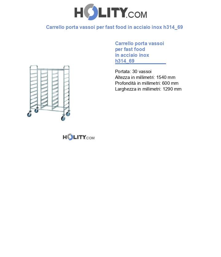 Carrello porta vassoi per fast food in acciaio inox h314_69